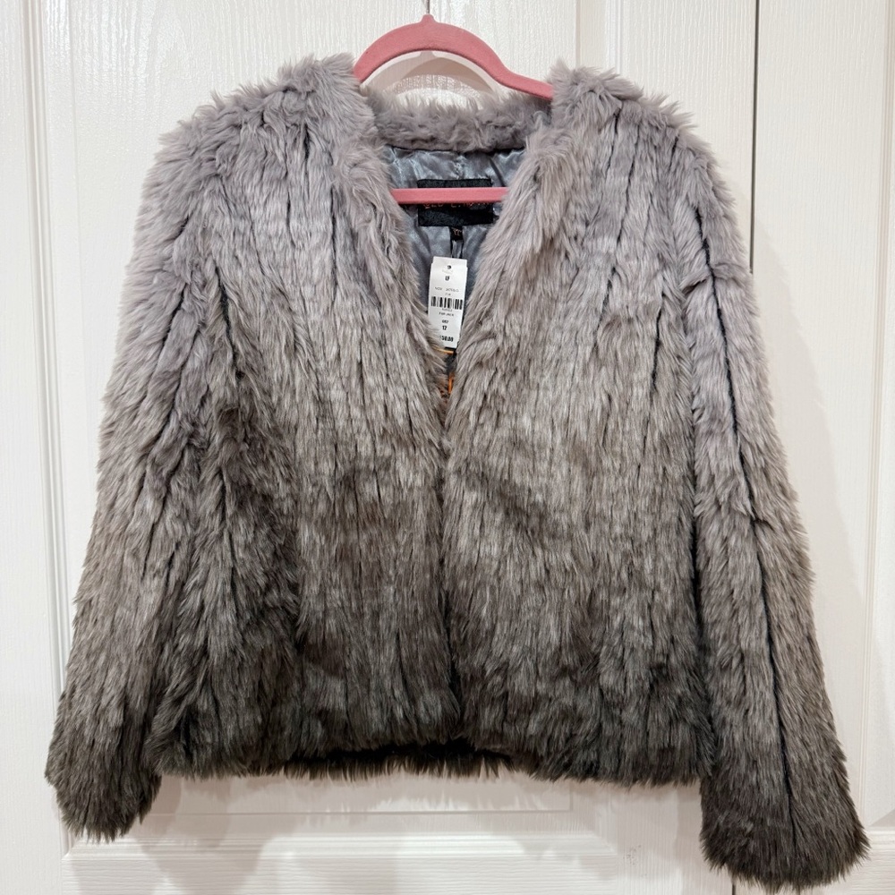 LF QED London Ombré Gray Faux Fur Coat